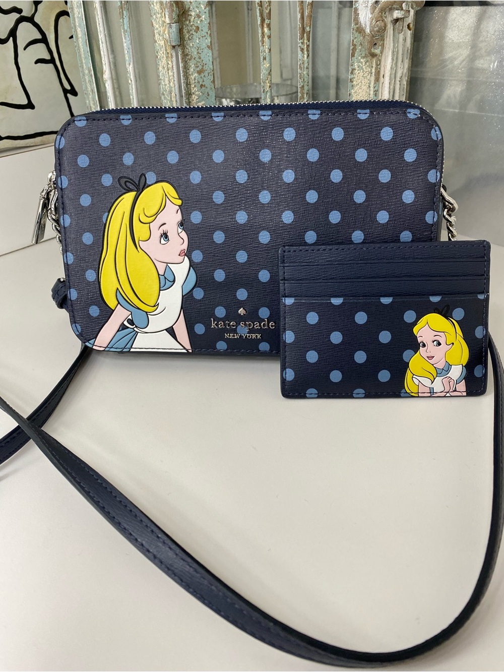 kate spade x Disney Alice in Wonderland Polka Dot Crossbody & Credit Card Holder